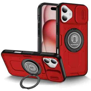 For iPhone 16 Sliding Camshield TPU Hybrid PC Magnetic Holder Phone Case(Red)