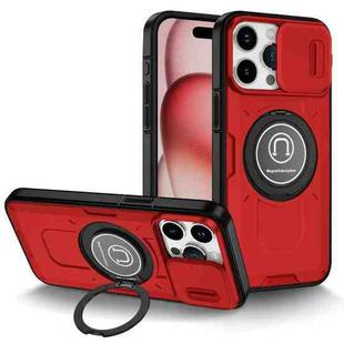 For iPhone 15 Pro Max Sliding Camshield TPU Hybrid PC Magnetic Holder Phone Case(Red)