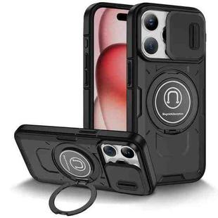 For iPhone 15 Pro Sliding Camshield TPU Hybrid PC Magnetic Holder Phone Case(Black)