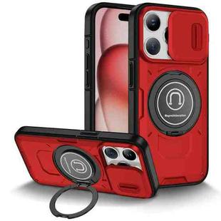 For iPhone 15 Pro Sliding Camshield TPU Hybrid PC Magnetic Holder Phone Case(Red)