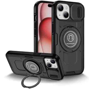 For iPhone 15 Sliding Camshield TPU Hybrid PC Magnetic Holder Phone Case(Black)