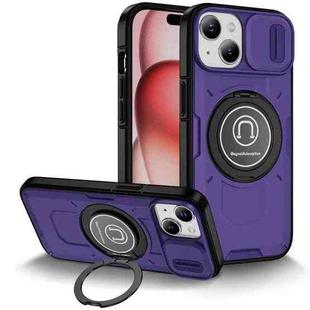 For iPhone 15 Sliding Camshield TPU Hybrid PC Magnetic Holder Phone Case(Purple)