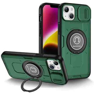 For iPhone 14 Plus Sliding Camshield TPU Hybrid PC Magnetic Holder Phone Case(Dark Green)