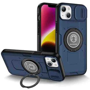 For iPhone 14 Plus Sliding Camshield TPU Hybrid PC Magnetic Holder Phone Case(Dark Blue)