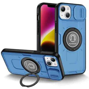 For iPhone 14 Plus Sliding Camshield TPU Hybrid PC Magnetic Holder Phone Case(Sky Blue)