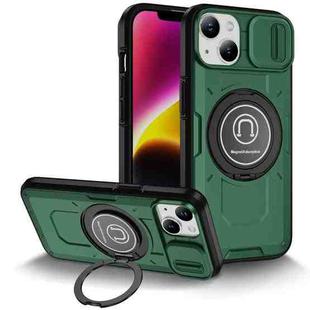 For iPhone 14 Sliding Camshield TPU Hybrid PC Magnetic Holder Phone Case(Dark Green)