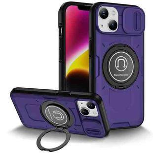 For iPhone 14 Sliding Camshield TPU Hybrid PC Magnetic Holder Phone Case(Purple)