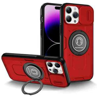 For iPhone 14 Pro Max Sliding Camshield TPU Hybrid PC Magnetic Holder Phone Case(Red)