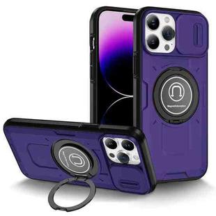 For iPhone 14 Pro Max Sliding Camshield TPU Hybrid PC Magnetic Holder Phone Case(Purple)