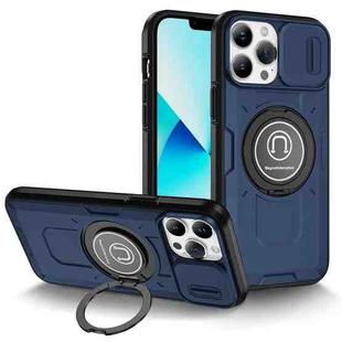 For iPhone 13 Pro Max Sliding Camshield TPU Hybrid PC Magnetic Holder Phone Case(Dark Blue)