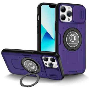 For iPhone 13 Pro Max Sliding Camshield TPU Hybrid PC Magnetic Holder Phone Case(Purple)