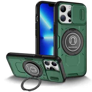 For iPhone 13 Pro Sliding Camshield TPU Hybrid PC Magnetic Holder Phone Case(Dark Green)