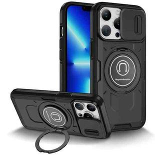 For iPhone 13 Pro Sliding Camshield TPU Hybrid PC Magnetic Holder Phone Case(Black)