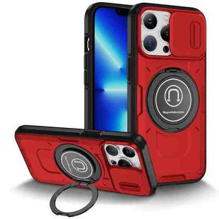 For iPhone 13 Pro Sliding Camshield TPU Hybrid PC Magnetic Holder Phone Case(Red)