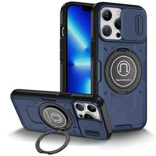 For iPhone 13 Pro Sliding Camshield TPU Hybrid PC Magnetic Holder Phone Case(Dark Blue)