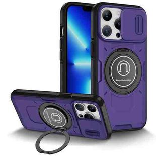 For iPhone 13 Pro Sliding Camshield TPU Hybrid PC Magnetic Holder Phone Case(Purple)