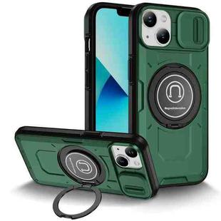 For iPhone 13 Sliding Camshield TPU Hybrid PC Magnetic Holder Phone Case(Dark Green)