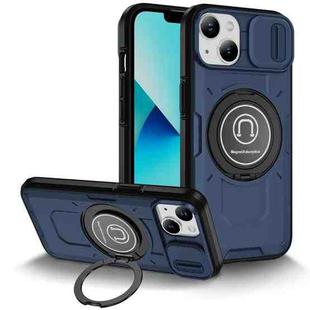 For iPhone 13 Sliding Camshield TPU Hybrid PC Magnetic Holder Phone Case(Dark Blue)