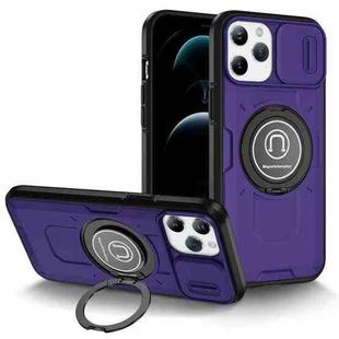 For iPhone 12 Pro Max Sliding Camshield TPU Hybrid PC Magnetic Holder Phone Case(Purple)