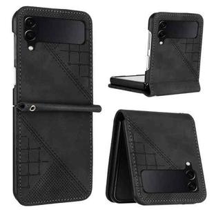 For Samsung Galaxy Z Flip4 YX0080 Grid Butterfly Embossed Pattern Flip Leather Phone Case with Lanyard(Black)