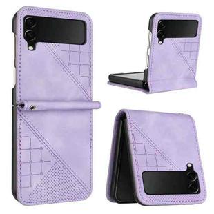 For Samsung Galaxy Z Flip4 YX0080 Grid Butterfly Embossed Pattern Flip Leather Phone Case with Lanyard(Light Purple)