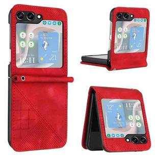 For Samsung Galaxy Z Flip5 YX0080 Grid Butterfly Embossed Pattern Flip Leather Phone Case with Lanyard(Red)