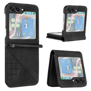 For Samsung Galaxy Z Flip5 YX0080 Grid Butterfly Embossed Pattern Flip Leather Phone Case with Lanyard(Black)