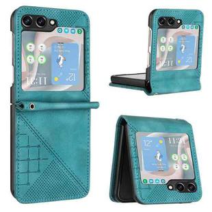 For Samsung Galaxy Z Flip5 YX0080 Grid Butterfly Embossed Pattern Flip Leather Phone Case with Lanyard(Light Blue)