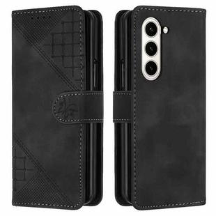 For Samsung Galaxy Z Fold5 YX0080 Grid Butterfly Embossed Pattern Flip Leather Phone Case with Lanyard(Black)