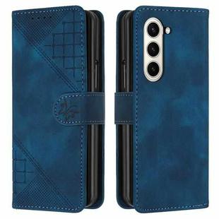 For Samsung Galaxy Z Fold6 YX0080 Grid Butterfly Embossed Pattern Flip Leather Phone Case with Lanyard(Dark Blue)