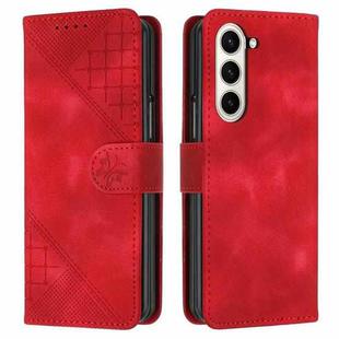 For Samsung Galaxy Z Fold6 YX0080 Grid Butterfly Embossed Pattern Flip Leather Phone Case with Lanyard(Red)