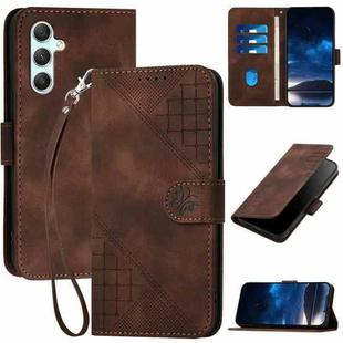 For Samsung Galaxy A34 5G YX0080 Grid Butterfly Embossed Pattern Flip Leather Phone Case with Lanyard(Coffee)