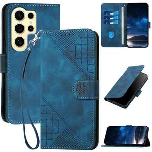 For Samsung Galaxy S24 Ultra 5G YX0080 Grid Butterfly Embossed Pattern Flip Leather Phone Case with Lanyard(Dark Blue)