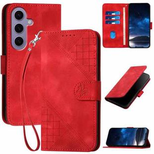 For Samsung Galaxy S24 5G YX0080 Grid Butterfly Embossed Pattern Flip Leather Phone Case with Lanyard(Red)