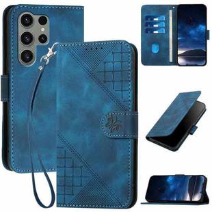 For Samsung Galaxy S23 Ultra 5G YX0080 Grid Butterfly Embossed Pattern Flip Leather Phone Case with Lanyard(Dark Blue)
