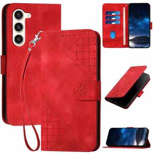 For Samsung Galaxy S23 5G YX0080 Grid Butterfly Embossed Pattern Flip Leather Phone Case with Lanyard(Red)