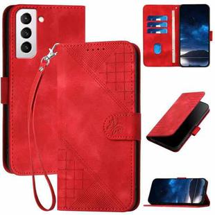 For Samsung Galaxy S21+ 5G YX0080 Grid Butterfly Embossed Pattern Flip Leather Phone Case with Lanyard(Red)