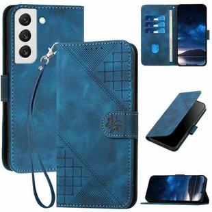 For Samsung Galaxy S22 5G YX0080 Grid Butterfly Embossed Pattern Flip Leather Phone Case with Lanyard(Dark Blue)