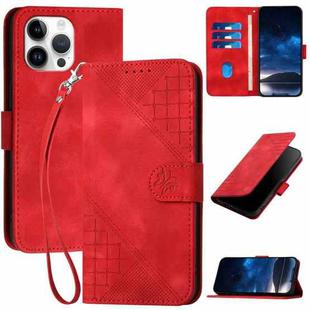 For iPhone 13 Pro Max YX0080 Grid Butterfly Embossed Pattern Flip Leather Phone Case with Lanyard(Red)