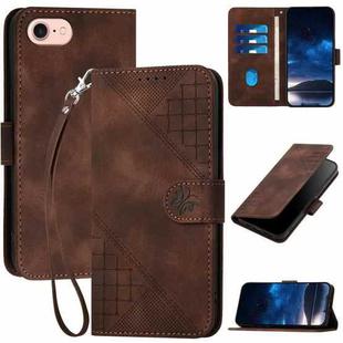 For iPhone 7 / 8 / SE 2022 YX0080 Grid Butterfly Embossed Pattern Flip Leather Phone Case with Lanyard(Coffee)