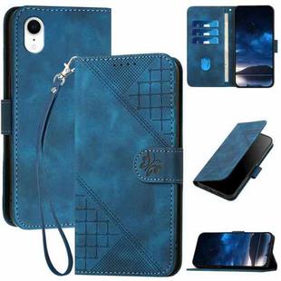 For iPhone XR YX0080 Grid Butterfly Embossed Pattern Flip Leather Phone Case with Lanyard(Dark Blue)