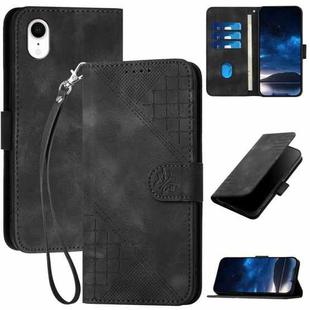 For iPhone XR YX0080 Grid Butterfly Embossed Pattern Flip Leather Phone Case with Lanyard(Black)