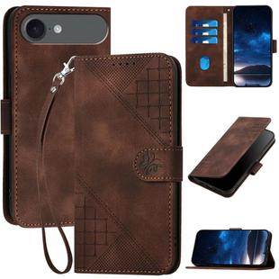 For iPhone 17 Air YX0080 Grid Butterfly Embossed Pattern Flip Leather Phone Case with Lanyard(Coffee)