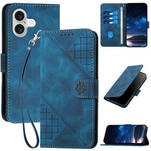For iPhone 17 YX0080 Grid Butterfly Embossed Pattern Flip Leather Phone Case with Lanyard(Dark Blue)