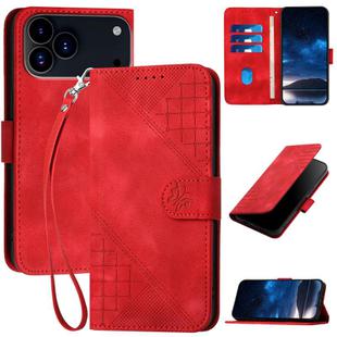 For iPhone 17 Pro Max YX0080 Grid Butterfly Embossed Pattern Flip Leather Phone Case with Lanyard(Red)