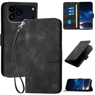 For iPhone 17 Pro Max YX0080 Grid Butterfly Embossed Pattern Flip Leather Phone Case with Lanyard(Black)