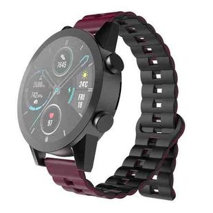 22mm Reverse Buckle Two Color Magnetic Silicone Watch Band(Wine Red+Black)