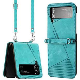 For Samsung Galaxy Z Flip4 Dream Triangle Folding Leather Phone Case with Lanyard(Green)