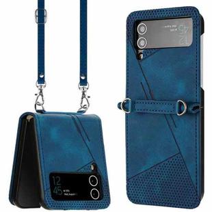 For Samsung Galaxy Z Flip4 Dream Triangle Folding Leather Phone Case with Lanyard(Blue)