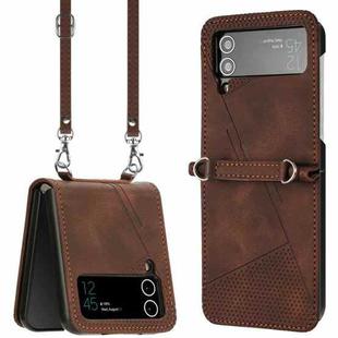 For Samsung Galaxy Z Flip4 Dream Triangle Folding Leather Phone Case with Lanyard(Brown)